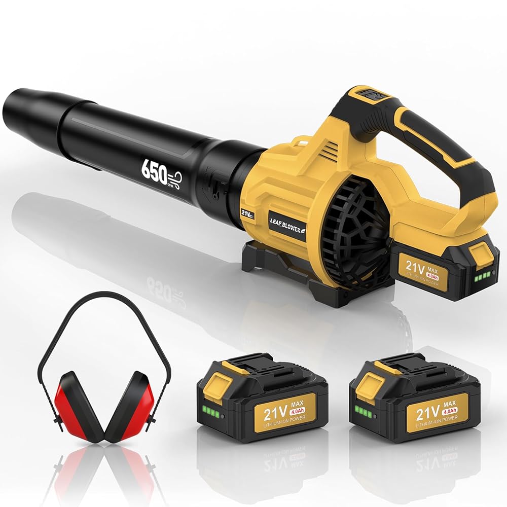 21V cordless leaf blower clearing wet leaves